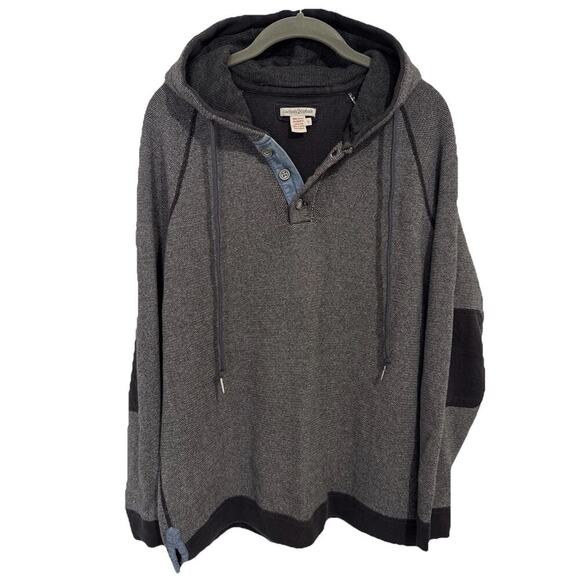 Carbon2cobalt Mens Sz L Gray Hoodie Sweatshirt Denim Trim - Picture 1 of 8